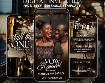 Anniversary Party Invitation Wedding, Digital Elegant Vow Renewal, 20th, 40th, 50th Anniversary Editable Save the Date Template Evite
