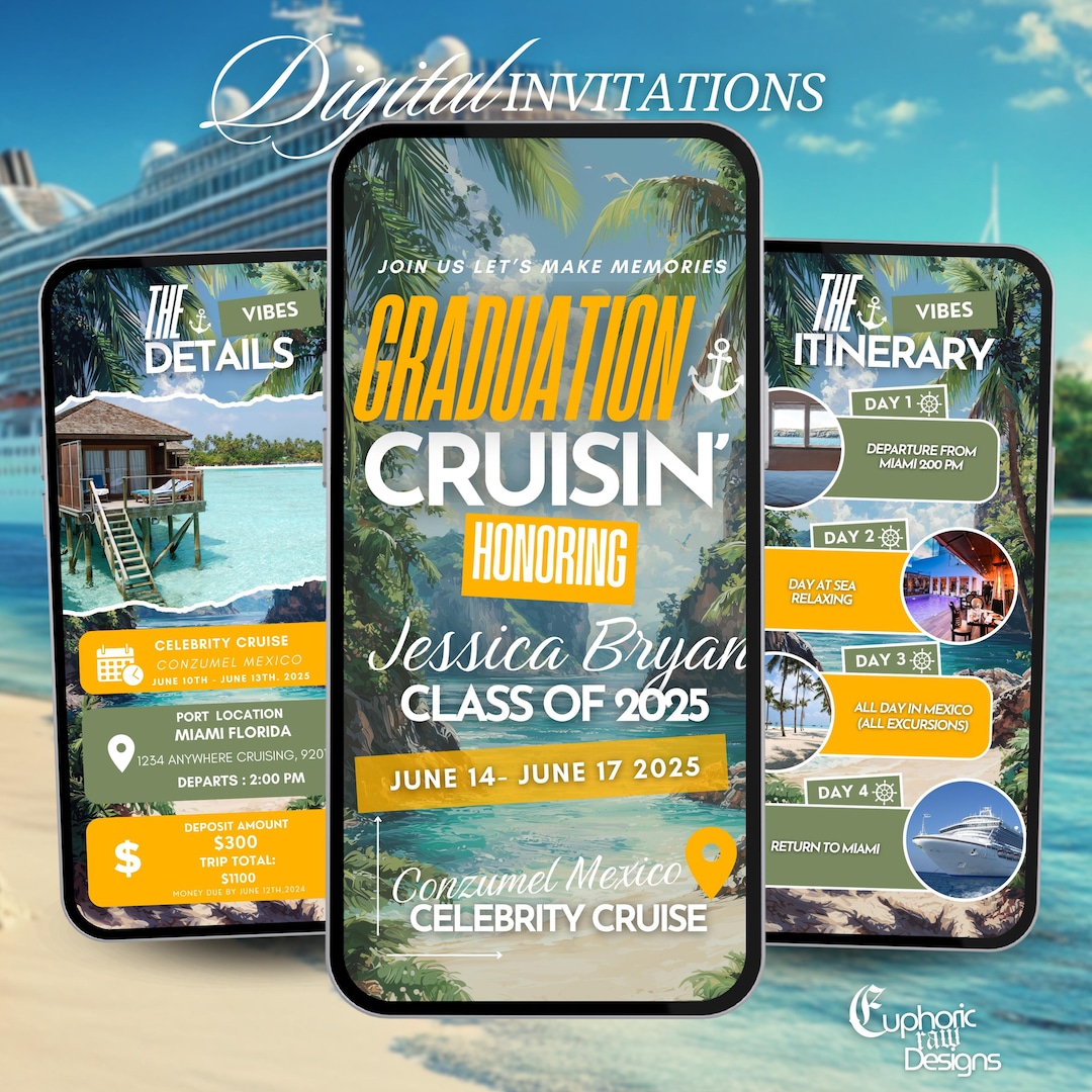Graduation Cruise Itinerary Invitation, Class of 2025 Digital Grad ...