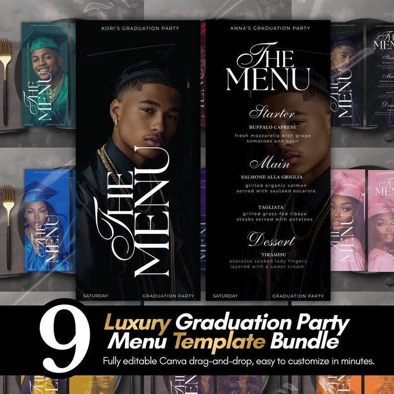 Graduation Menu Template Bundle, 9 Color Variations, Editable Class of ...