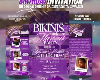 Digital Bikinis & Martinis Invitation, Birthday Pool Party, Beach Bash, Bachelorette ,Girls Night, Cocktail Splash, Summer Event, BBQ Evite