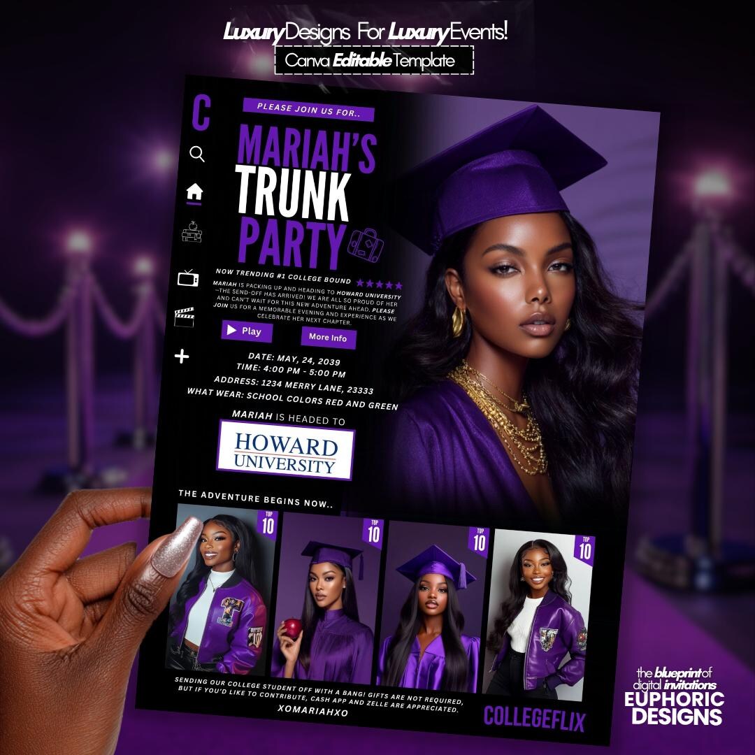 Graduation Party Invitation, College Send off Invite, Purple Class of ...