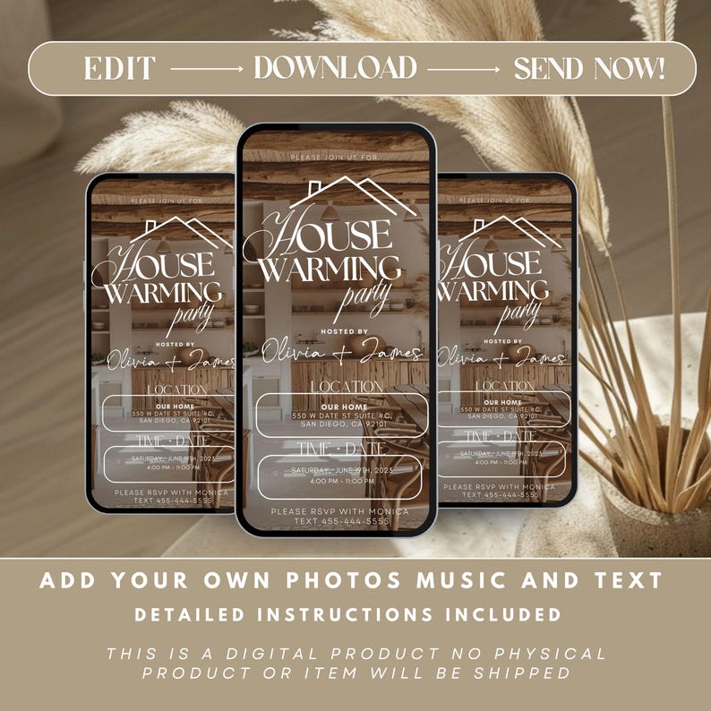 Housewarming Party Invitation, New Home Celebration Invite, Editable ...