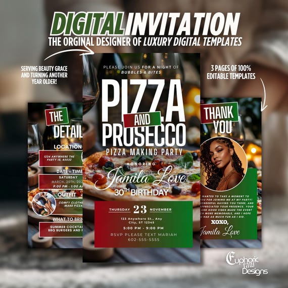 Pizza Prosecco Birthday Invitation Template: Girls Night
