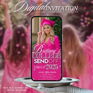 Graduation College Send off Invitation, Pink Trunk Party Invite High School Graduation, Send-Off, Digital Girls Photo Farewell Template