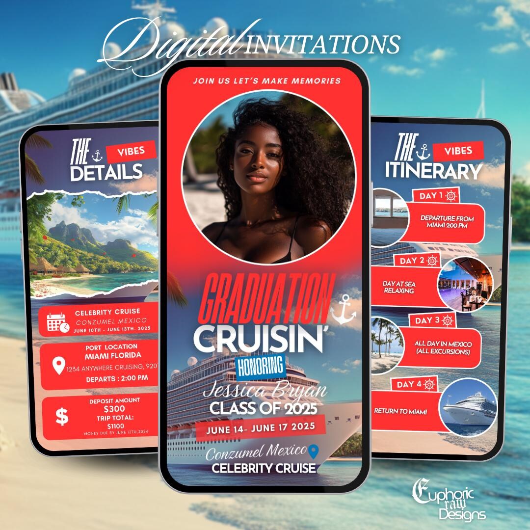Graduation Cruise Itinerary Invitation, Class of 2025 Digital Grad ...