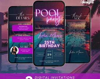 Pool Birthday Invitation, Digital Swimming Party Itinerary, Bbq event Template, Summer event Planner, Pool Beach Party Animated Invite