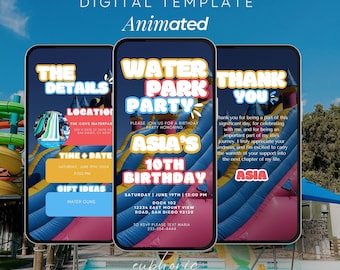 Waterpark Birthday Party Invitation, Amusement park Invitation, Water Slides Invite, Editable Birthday Party Template, Pool party