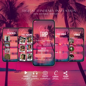 Girls Trip itinerary, itinerary template,  travel itineray, Birthday Weekend Invitation, Weekend Itinerary, Digital Schedule