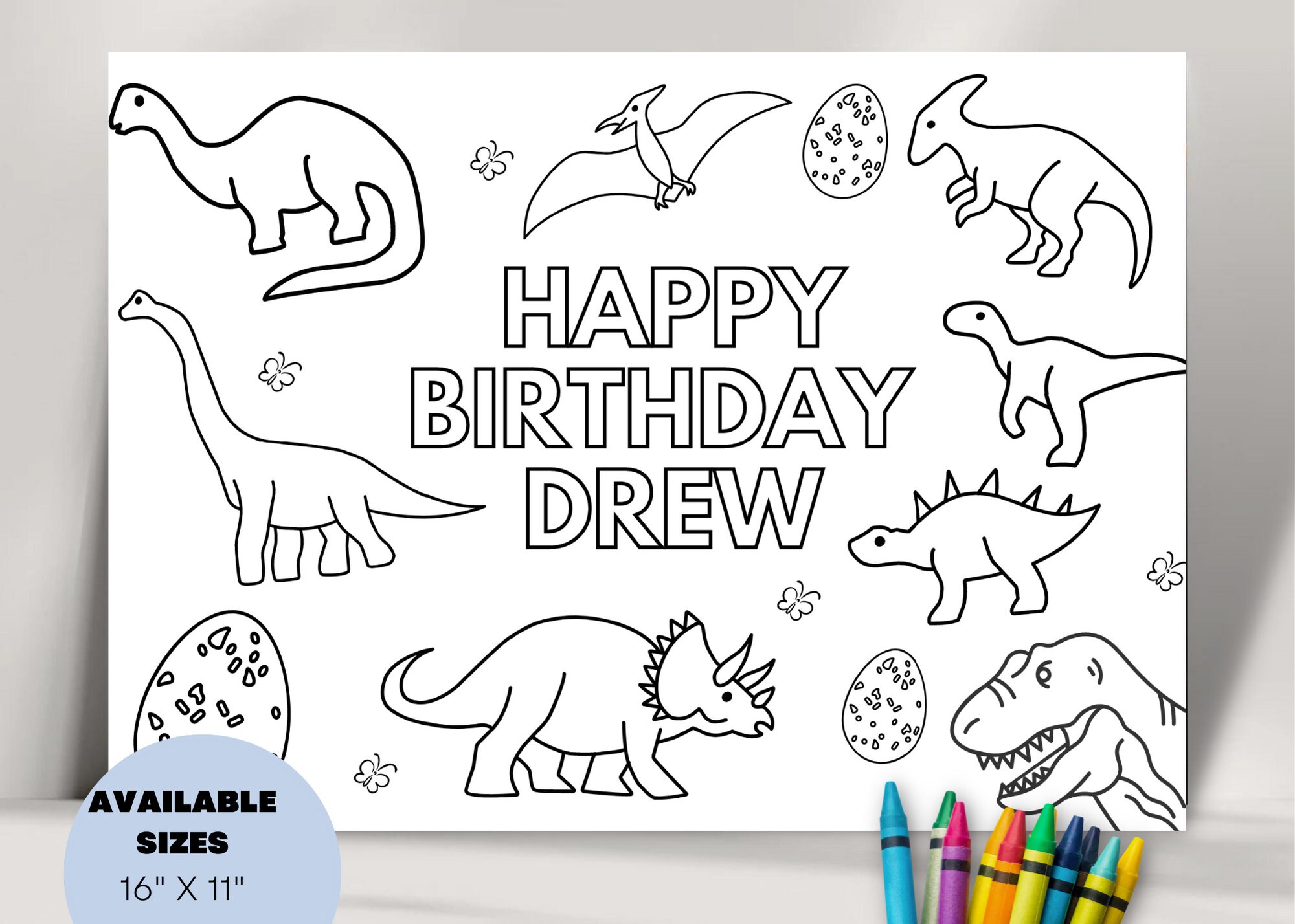 Editable Dino Coloring Page Placemat Coloring Page Any Age, 59% OFF