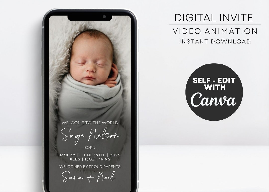 Digital Baby Announcement Birth Announcement New Born Ecard Etsy