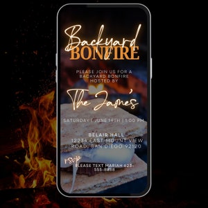 Bonfire backyard Party, Backyard Bbq, Bonfire Birthday Party Invite Digital Birthday Invitation, Backyard Party