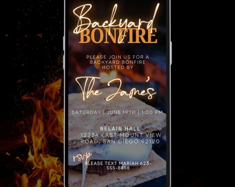 Bonfire Birthday Invitation, Backyard BBQ Party Invite, Bonfire Party Invitation, Backyard Celebration, Editable Digital Template