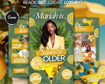 A Squeeze Bit Older Birthday Invitation, Lemon Martini Digital Invite, Tini Bit Older Editable Canva Template, Cocktail Party, Girls Night