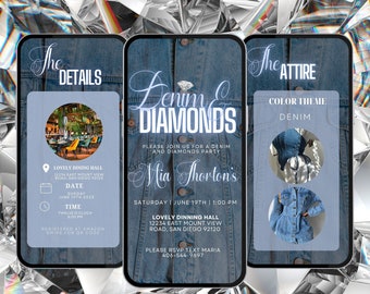 Denim and Diamonds Birthday Invitation Template (Digital Download)