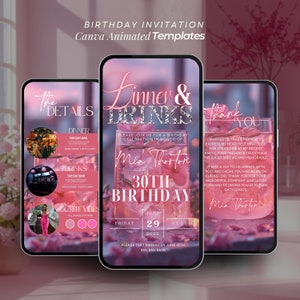 Birthday Dinner invitation, Birthday Digital Dinner and Drinks template, Dinner video invitation, Editable  Dinner party invite Itinerary