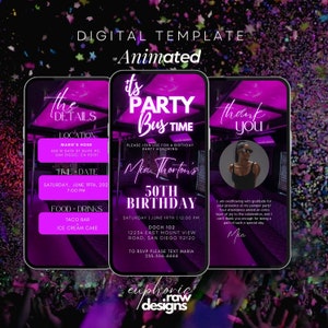 Party Bus Birthday Invitation, Limo Party Invitation, Birthday Party Bus Invite, Party Invitation, Phone Birthday Invite
