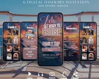 Digital Family Cruise Trip Itinerary Invitation, Cruise Itinerary Template, Animated Invite, Family Reunion, Canva Vacation Holiday Planner