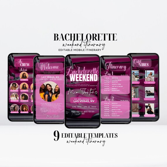 Digital Bachelorette Weekend, Travel itinerary, bachelorette planner, Travel Template, bachelorette Itinerary, Digital Schedule, Girls Trip