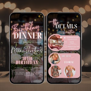 Digital Birthday Dinner invitation, Birthday Dinner, Digital Birthday Party Invite, Editable Template, Text, Birthday Party, text evite