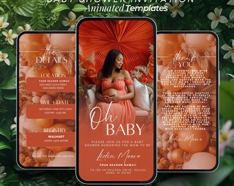 Digitale Boho-Babyparty-Einladung, Pampas-Babyparty-Einladung Floral Boho, bearbeitbar, Baby Sprinkle, oh Baby, Babypartyeinladung