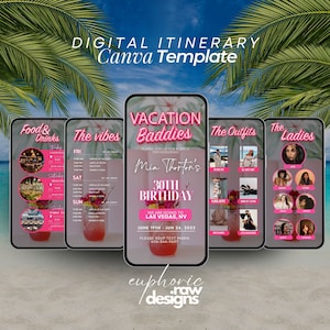 Girls Trip itinerary, itinerary template,  travel itineray, Birthday Weekend Invitation, Weekend Itinerary, Digital Schedule