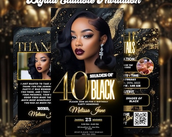 40th Birthday Video Invitation, Gold & Black Glam Birthday Party Invite, Luxury Milestone Celebration Evite, Editable Canva Template