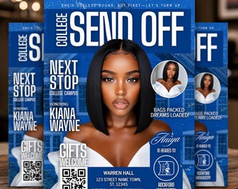 Editable College Send Off Evite, Farewell Party Invite, DIY Trunk Party Flyer, Blue Magazine Cover, Goodbye Graduation Celebration