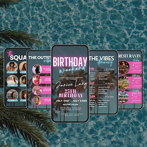 Digital Travel itinerary, itinerary template,  travel itineray, Birthday Weekend Invitation, Weekend Itinerary, Digital Schedule, Girls Trip