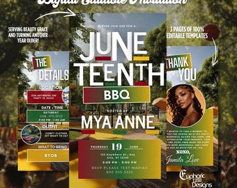 Juneteenth BBQ Cookout Invitation, Editable Canva Design, Backyard Party Holiday, Black Freedom Day, Juneteenth Flyer Invite, DIY Template