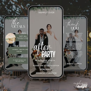 Wedding after party electronic invite with photo, Happily ever after party, Editable template, Elopement reception, Wedding Invitation Party