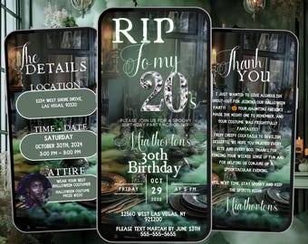 Digital 30th Birthday Halloween Party Invitation, RIP Twenties Template, Death to My 20s, Instant Download Gothic Funeral to My Youth Invite