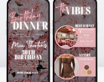 Digital Birthday Dinner invitation, Birthday Dinner, Digital Birthday Party Invite, Editable Template, Text, Birthday Party, text evite