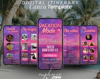 Girls Trip Itinerary Template, Birthday Weekend Getaway Planner, Travel Schedule Guide, Editable Canva Template