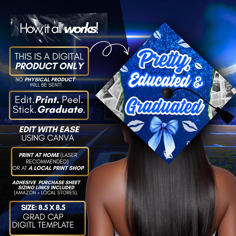 Class of 2026 Blue Newspaper Graduation Cap Topper, Senior 2026 Glitter ...