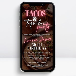 Fiesta Birthday Party Invitation, Digital Tacos & Tequila, Mexican Fiesta Dinner Theme, Floral Birthday Invite, Margaritas Itinerary