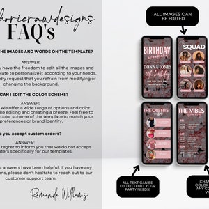 May include: A digital design template for a birthday party invitation. The template features a pink and black colour scheme with a floral pattern. The text on the template reads "Birthday Weekend" and "Donna Jones 30th Birthday".
