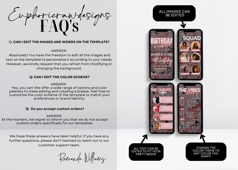 May include: A digital design template for a birthday party invitation. The template features a pink and black colour scheme with a floral pattern. The text on the template reads "Birthday Weekend" and "Donna Jones 30th Birthday".