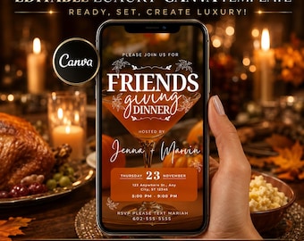 Friendsgiving Dinner Invitation, Editable Thanksgiving Party Invite, Customizable Digital Fall Dinner Template, Instant Download
