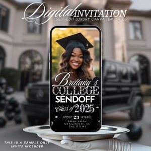 Graduation College Send off Invitation, Black Trunk Party Invite High School Graduation, Send-Off, Digital Girls Photo Farewell Template