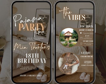 Adult Pajama Party Invitation, Slumber Party Evite, Sleepover Birthday Invite, Editable Canva Template, Digital Download