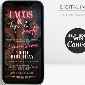 Fiesta Birthday Party Invitation, Digital Tacos & Tequila, Mexican Fiesta Dinner Theme, Floral Birthday Invite, Margaritas Itinerary