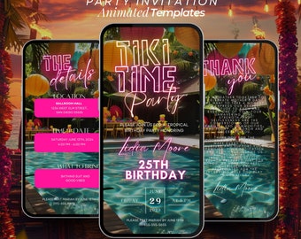 Tropical Tiki Birthday Party Invitation, Tiki time Pool Party Itinerary, Luau Aloha Summer Beach Party Invite, Bbq Summer editable template