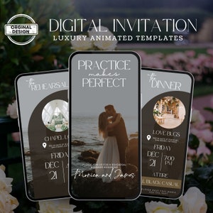 Rehearsal Dinner Invitation, Luxury Minimal Wedding Rehearsal Evite, Practice Makes Perfect, Dinner Invitation, Animated Digital
