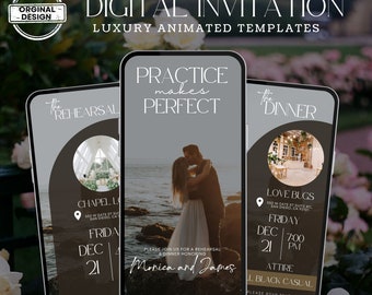 Rehearsal Dinner Invitation, Luxury Minimal Wedding Rehearsal Evite, Practice Makes Perfect, Dinner Invitation, Animated Digital