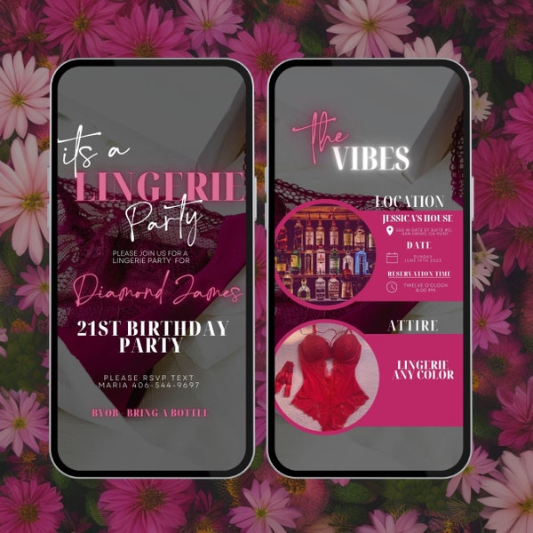 Digital Lingerie Party Invitation, Digital Itinerary, Party Itinerary Lingerie Birthday Party w. details, Pajama Party Lingerie Template