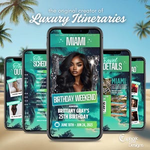 Invito con itinerario a Miami, invito elettronico a Miami, modello modificabile per festeggiata, itinerario per weekend di compleanno, invito per viaggio tra ragazze, invito digitale