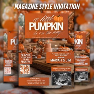 Little Pumpkin Baby Shower Invite, Fall Baby Shower Video, Animated Magazine Invitation, Digital Evite, Autumn Baby Shower Girl Boy