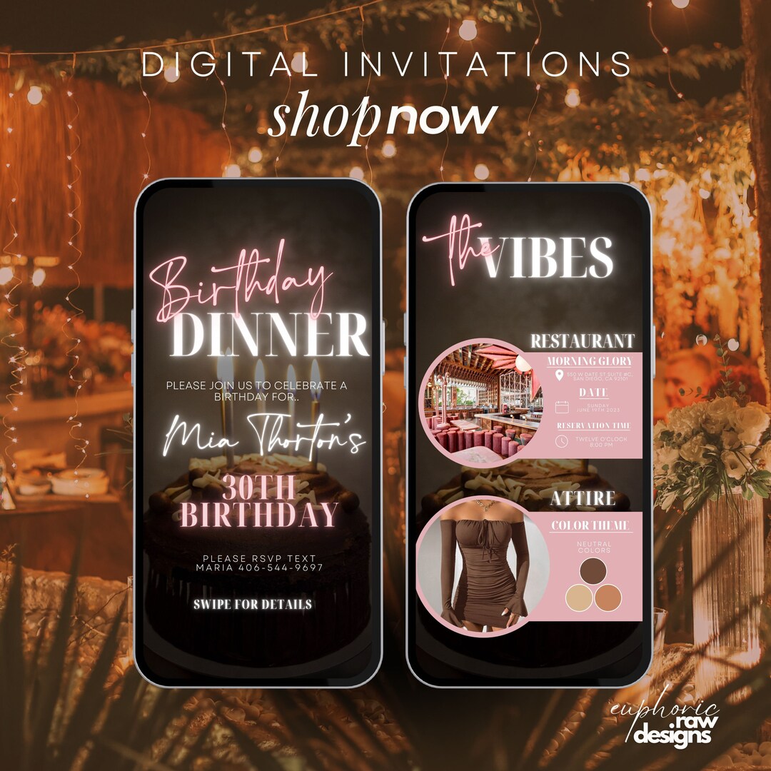 Digital Birthday Dinner Invitation, Birthday Dinner, Digital Birthday ...