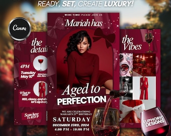 Aged to Perfection Wine Birthday Invitation, Winery & Vineyard Party, Fine Like Wine Digital Canva Template, Wine Tasting Celebration