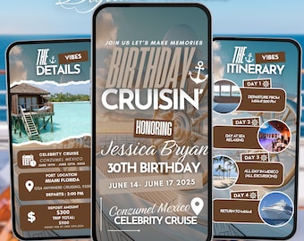 Birthday Cruise Itinerary Template, Caribbean Cruise Vacation Planner, Birthday Trip Invitation, Editable Canva Travel Itinerary